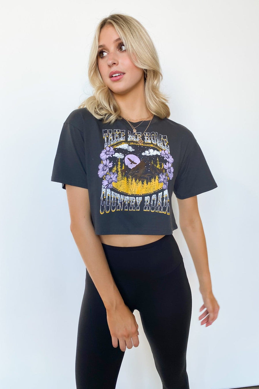 XS / Black Take Me Home Country Road Graphic Cropped Tee - FINAL SALE - kitchencabinetmagic