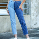 1 / Blue Combo Taliyah High Rise Two Tone Straight Leg Jeans - FINAL SALE - kitchencabinetmagic