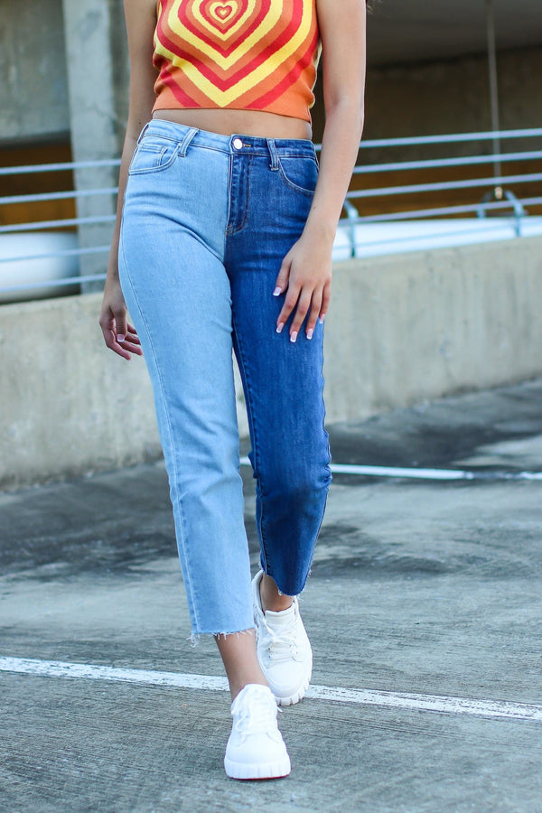  Taliyah High Rise Two Tone Straight Leg Jeans - FINAL SALE - angrybureaucrat