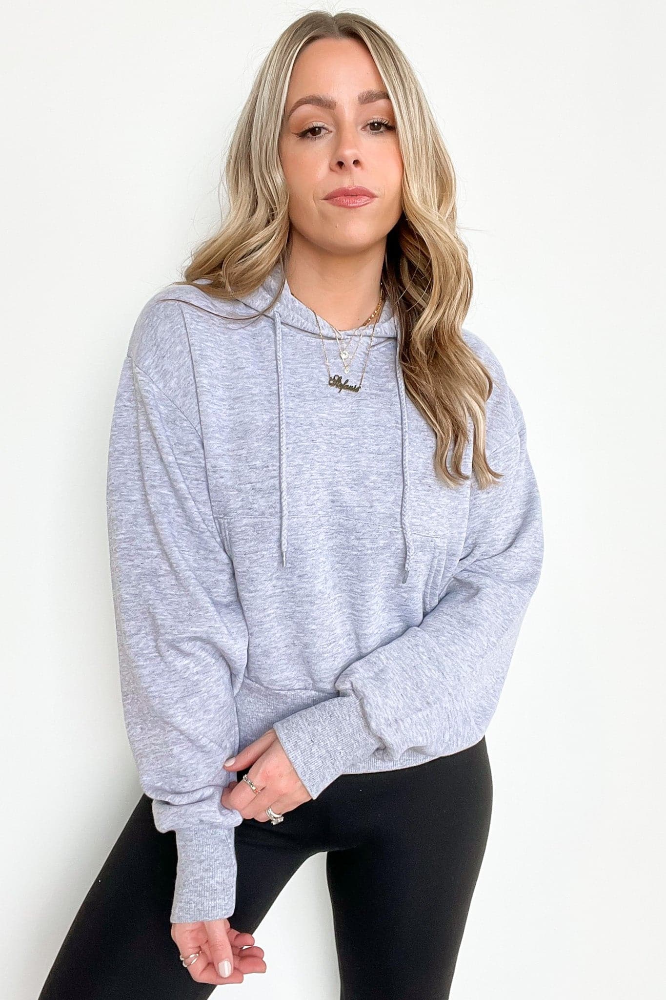 Light Heather Gray / S Tanyay Crop Hoodie Pullover - FINAL SALE - kitchencabinetmagic