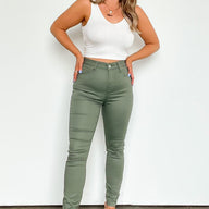 Light Olive / S Tasha High Rise Skinny Jeans - kitchencabinetmagic