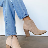 Taupe / 5.5 Taytum Faux Suede Heeled Bootie - kitchencabinetmagic