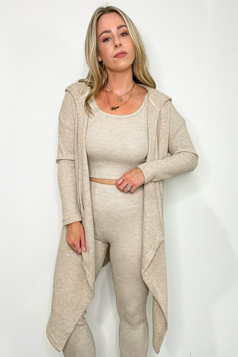 S / Sand That Cozy Feeling Brushed Knit Hooded Cardigan | CURVE - FINAL SALE - kitchencabinetmagic