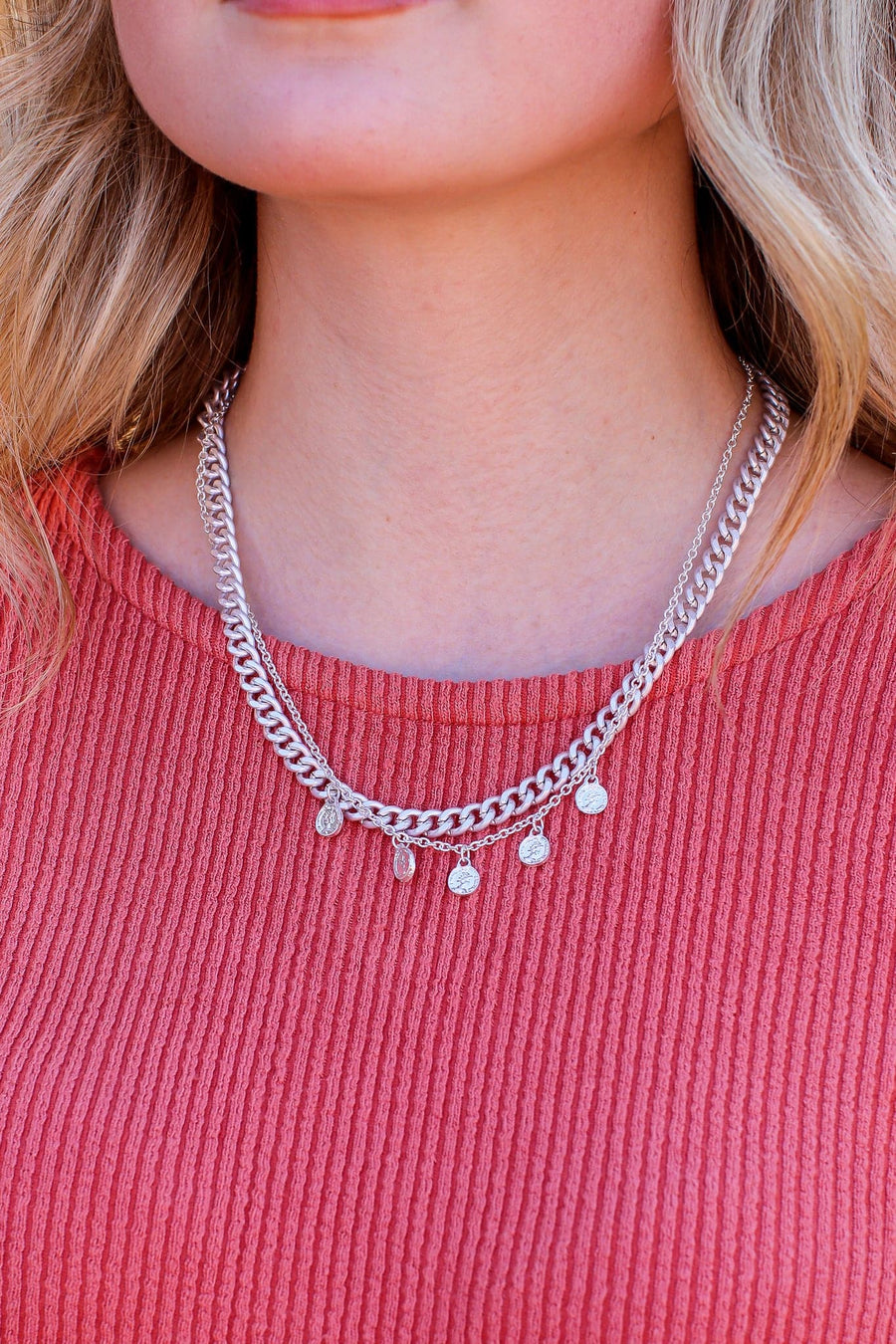 Silver Tomar Layered Coin Chain Necklace - kitchencabinetmagic