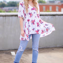 S / Ivory Totally Botanic Floral Tunic Top - CURVE - FINAL SALE - kitchencabinetmagic