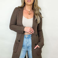 Brown / S Trinitie Notched Knit Cardigan - FINAL SALE - kitchencabinetmagic