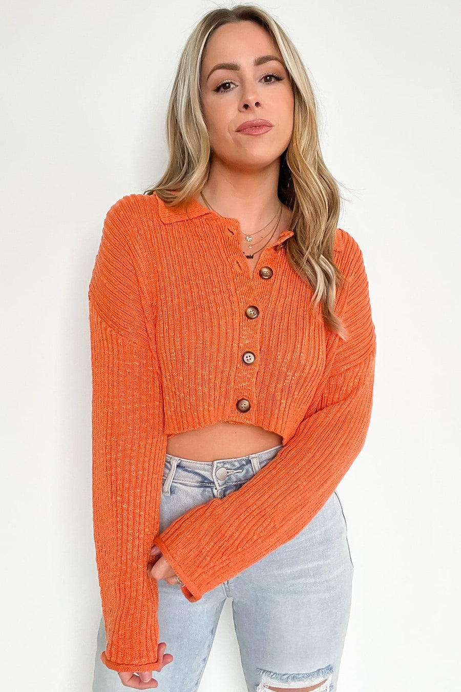 Rust / S Truro Slouchy Cropped Button Down Cardigan - FINAL SALE - kitchencabinetmagic
