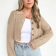 Taupe / S Truro Slouchy Cropped Button Down Cardigan - FINAL SALE - kitchencabinetmagic