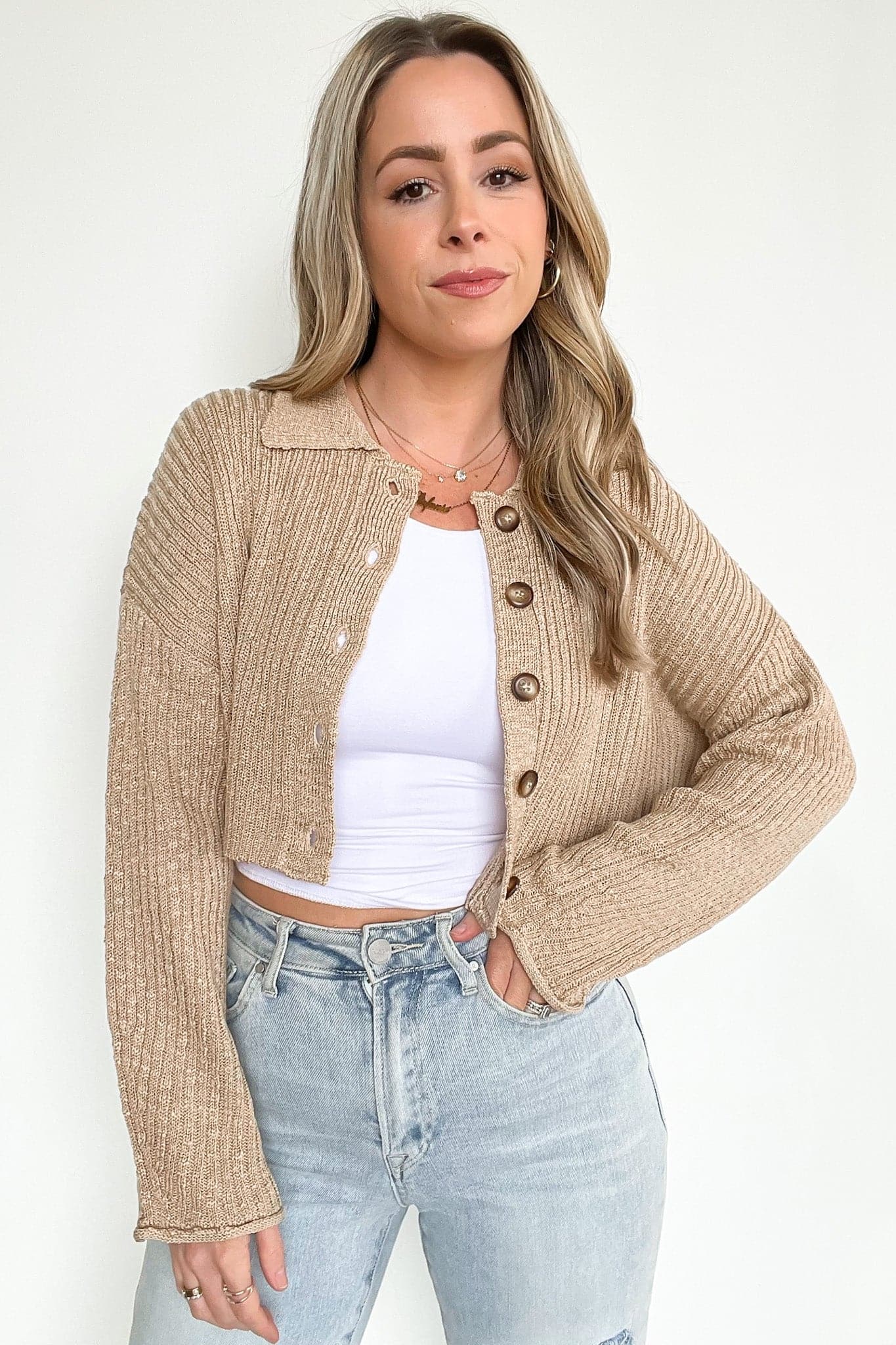 Taupe / S Truro Slouchy Cropped Button Down Cardigan - FINAL SALE - kitchencabinetmagic