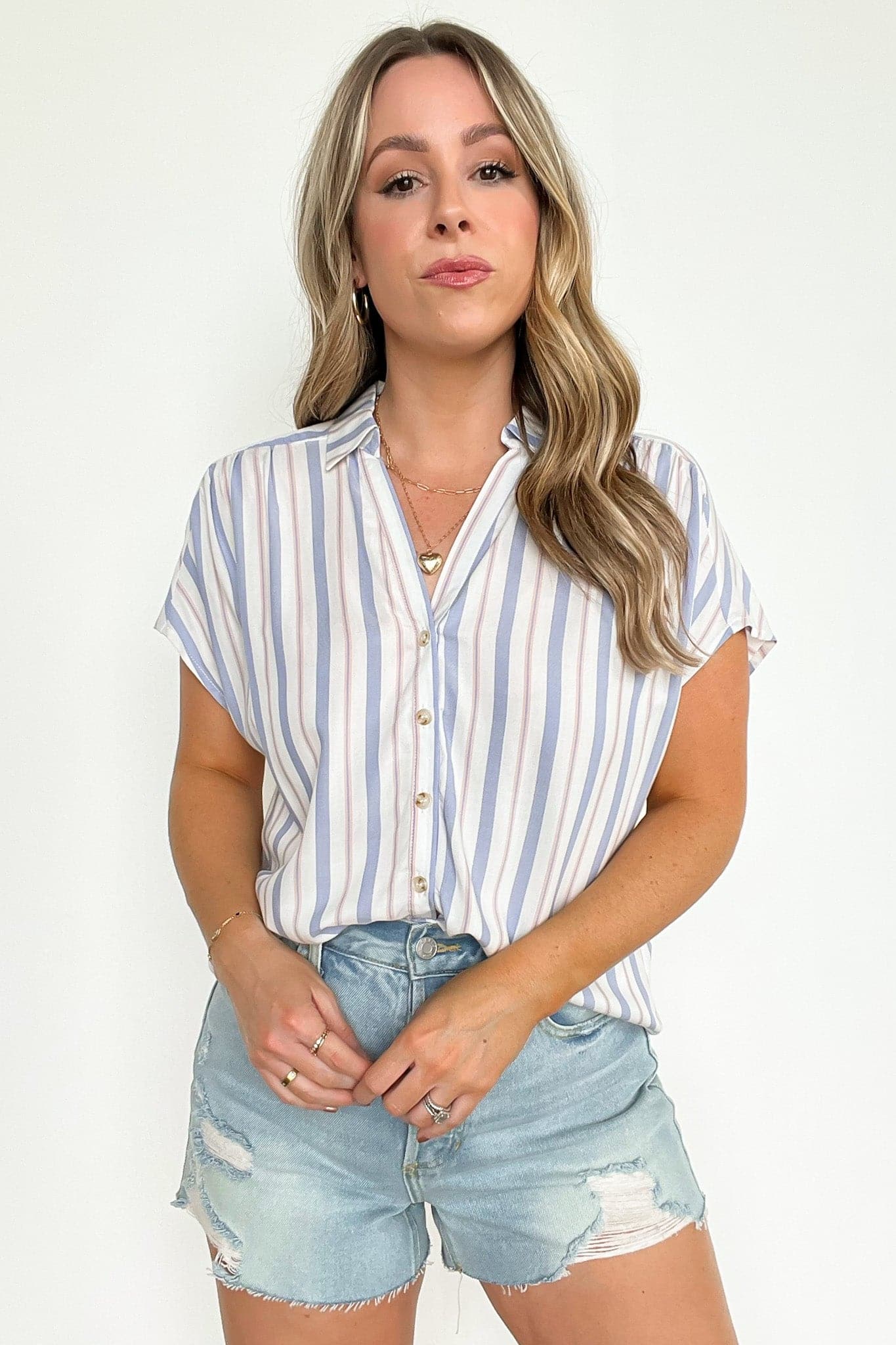  Trystah Striped Button Down Top - BACK IN STOCK - kitchencabinetmagic