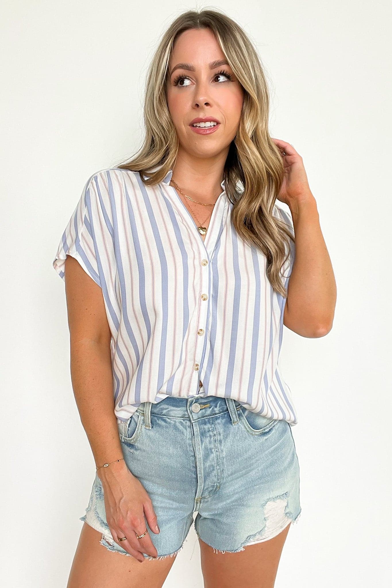  Trystah Striped Button Down Top - BACK IN STOCK - kitchencabinetmagic