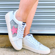 5.5 / White/SilverGlitter Vintage Havana Quinn Star Sneakers - White/Silver Glitter - kitchencabinetmagic