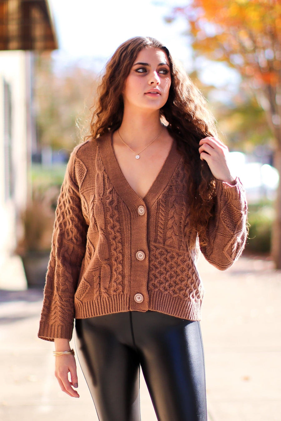 S / Almond Wallis Cable Knit Button Down Cardigan - FINAL SALE - kitchencabinetmagic