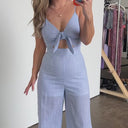 Darling Day Striped Cutout Tie Front Jumpsuit