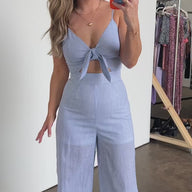 Darling Day Striped Cutout Tie Front Jumpsuit