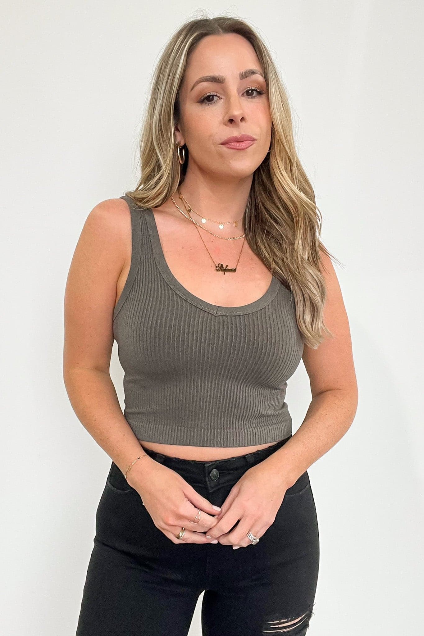 Olive / S Deema Ribbed Seamless Cropped Tank Bra Top - BACK IN STOCK - kitchencabinetmagic