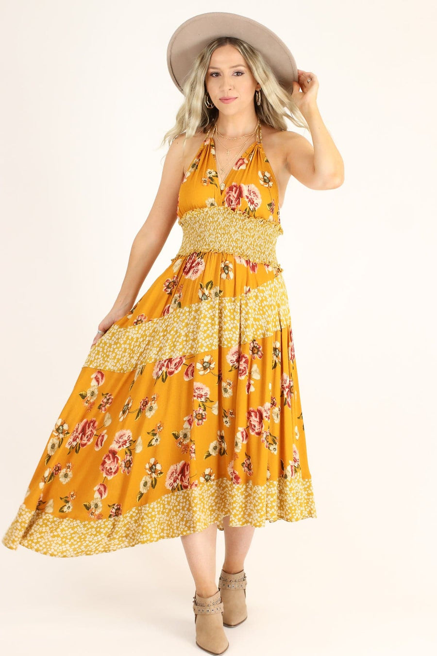  Naya Asymmetric Floral Halter Dress - kitchencabinetmagic
