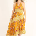 S / Mustard Naya Asymmetric Floral Halter Dress - kitchencabinetmagic