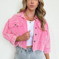 Hot Pink / S Simple Melody Cropped Frayed Jacket - FINAL SALE - kitchencabinetmagic