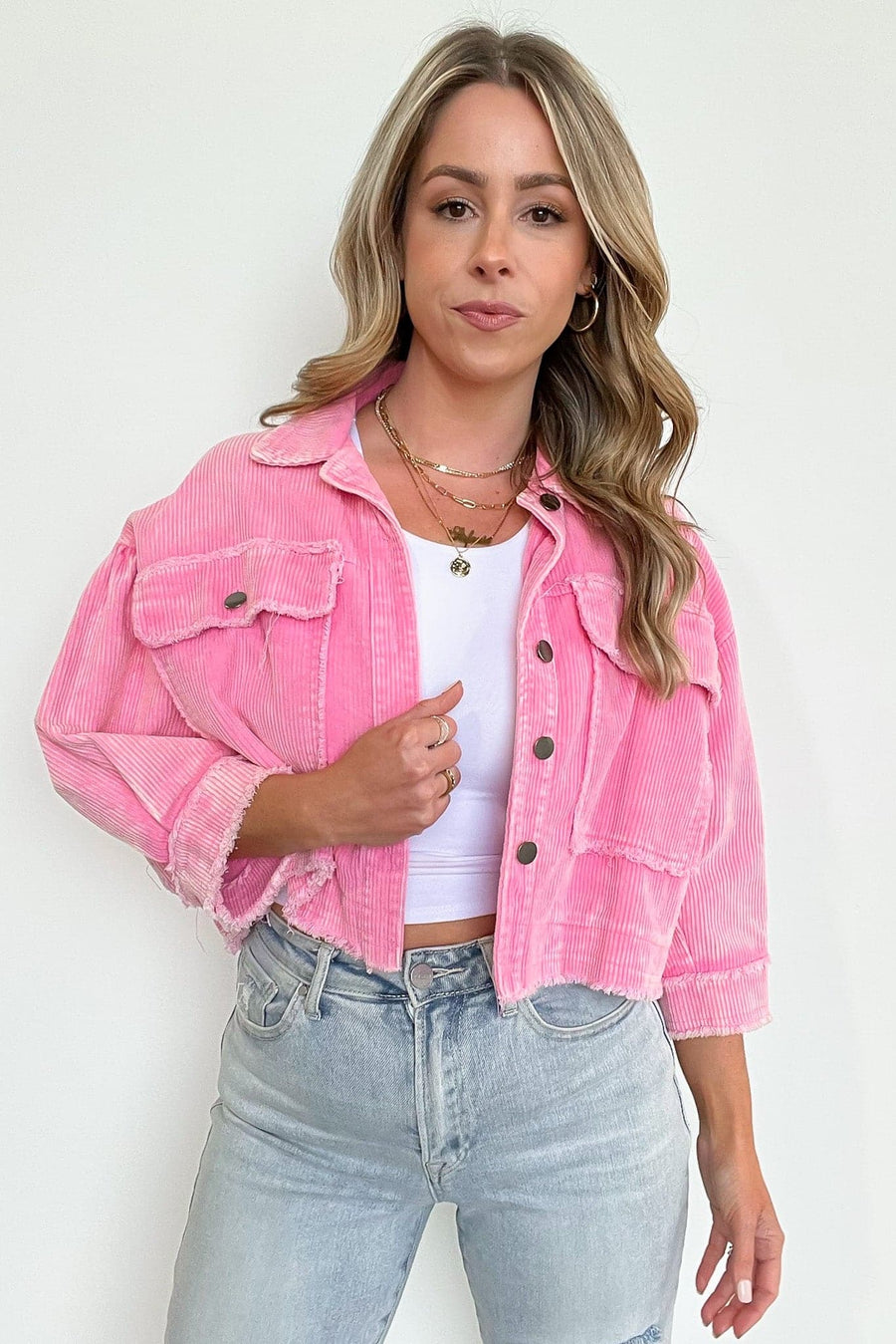 Hot Pink / S Simple Melody Cropped Frayed Jacket - FINAL SALE - kitchencabinetmagic