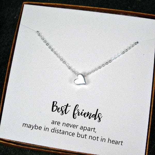 Best Friend Gift, Minimal Heart Bead Charm Necklace, Sterling Silver
