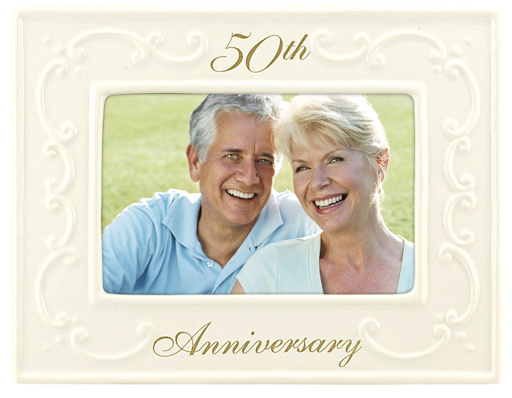 Amore White Silver Floral Golden 50th Wedding Anniversary Photo Frame 6'' x 4'' 