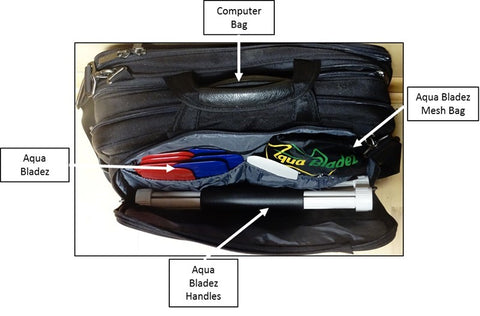 Easily portable, Aqua bladez. Laptop bag with aqua bladez set for traveling. 