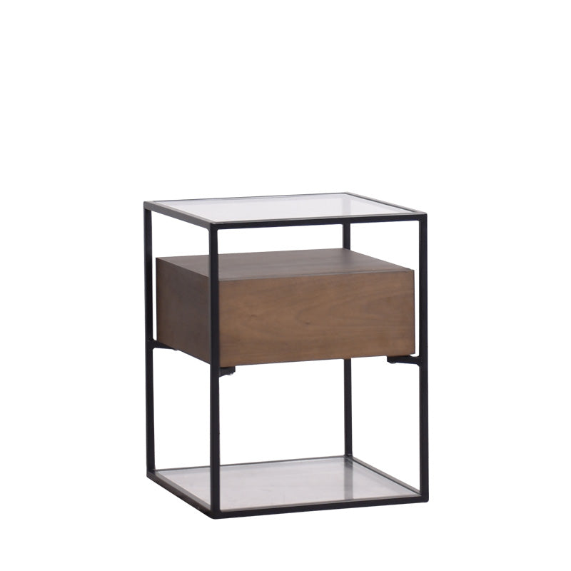 glass and black end tables