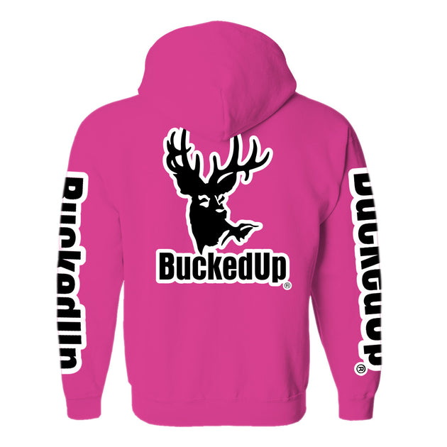 Bucked Up BuckedUp Pullover Hoodie Berry Pink with White Logo