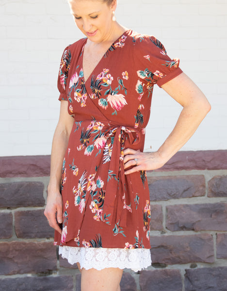 fall floral wrap dress