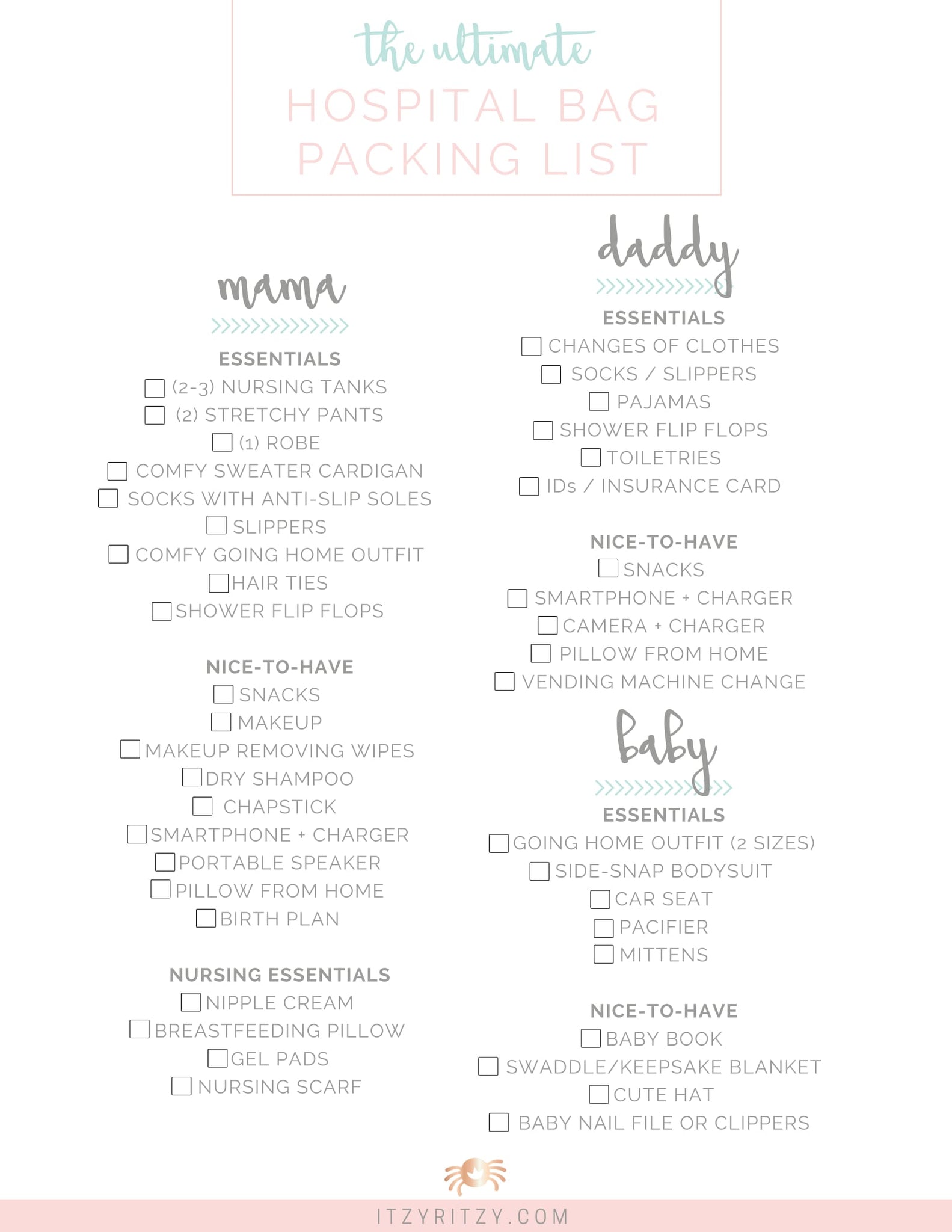 birth hospital bag checklist