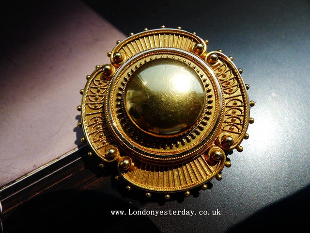 【英国古董珠宝】英国15k黄金维多利亚时期etrscan风格古董胸针