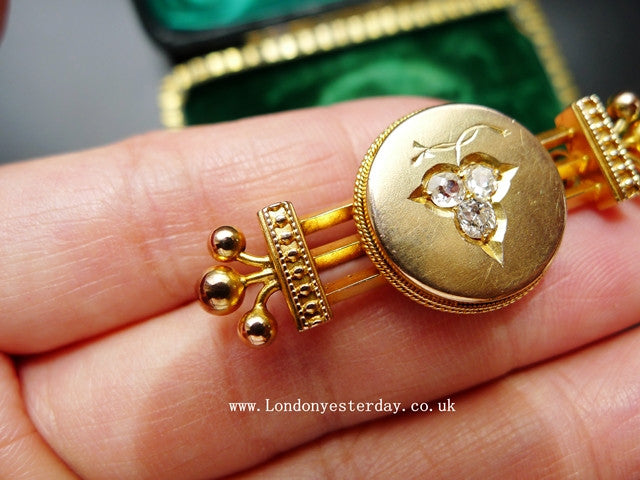 【英国古董珠宝】英国15k黄金维多利亚时期c1870年代天然钻石古董胸针