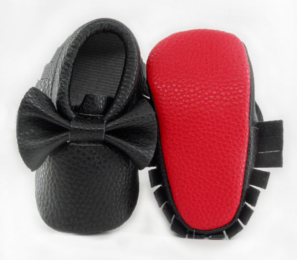 Red Sole Fringe Moccasin with Bow 