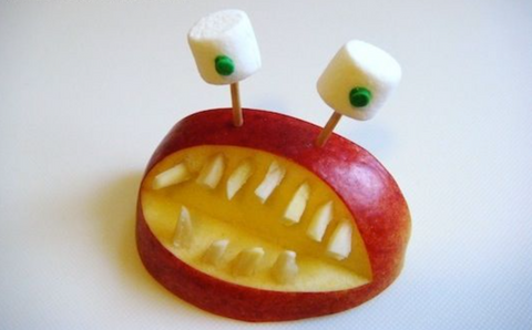 apple monster with marshmallows and almonds