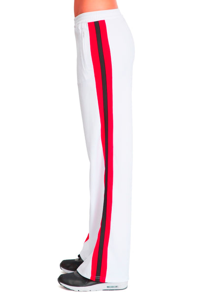 black pants with red side stripe