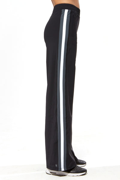 grey pants with black stripe