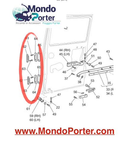 kit fermo porta scorrevole piaggio porter van + sportello piaggio porter van 