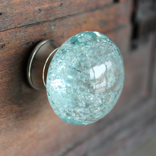 Glass Drawer Knobs With Bubbles In Light Blue Darosa Creations
