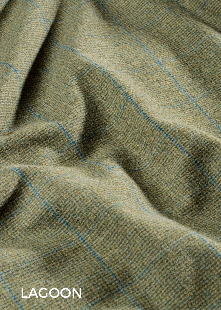 Lagoon - Classic marled country green background complemented by an eye-catching blue over check