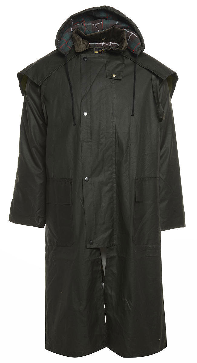 hooded wax raincoat