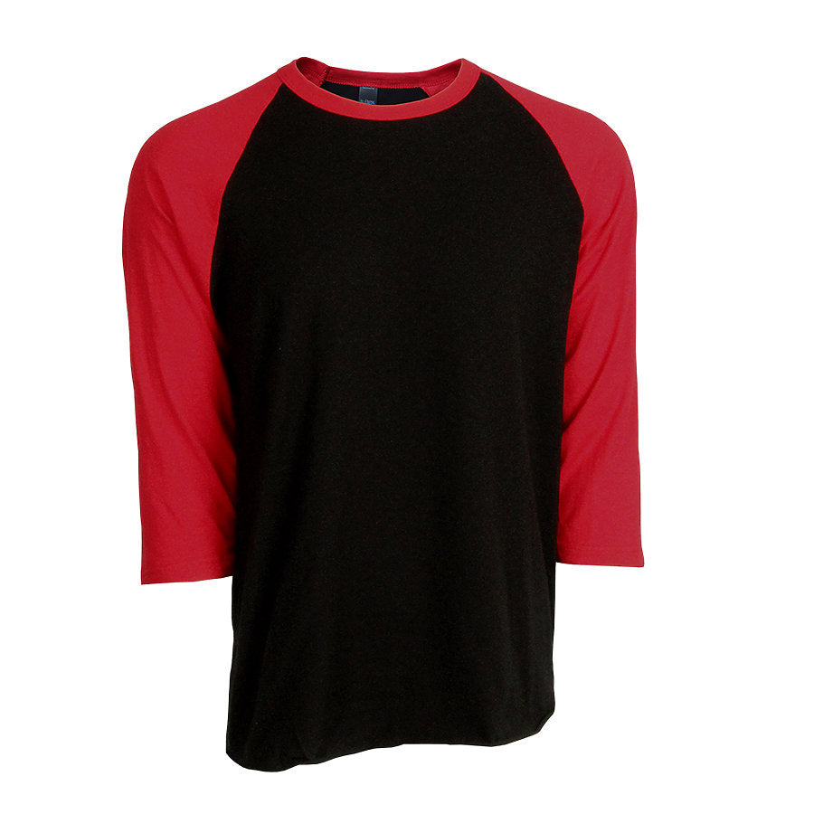 black shirt with red sleeves