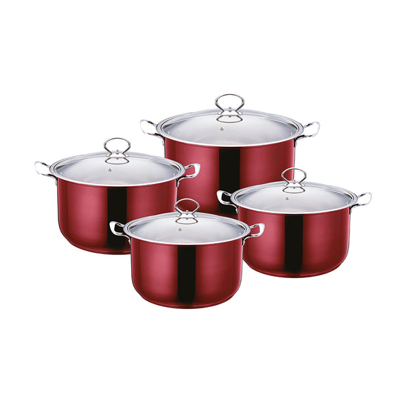 Red Gems Range Stainless Steel Casserole Set 4pc Stockpots With Lids 