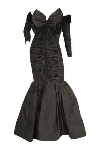 1980s Nina Ricci Couture Black Evening Dress with Sleeves