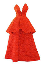 1995 Nina Ricci Couture Red Corded Lace Evening Ensemble