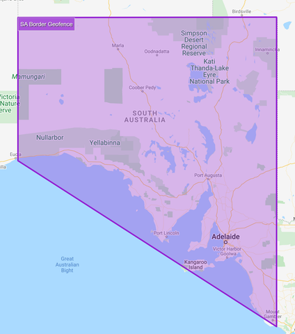 GPS Geofence Example - SA State Border