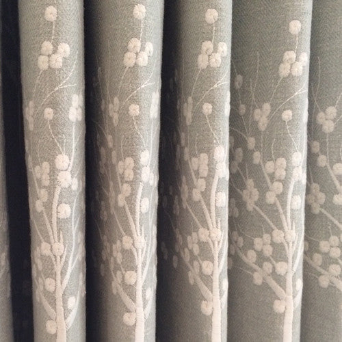 curtains in embroidered duckegg curtain fabric