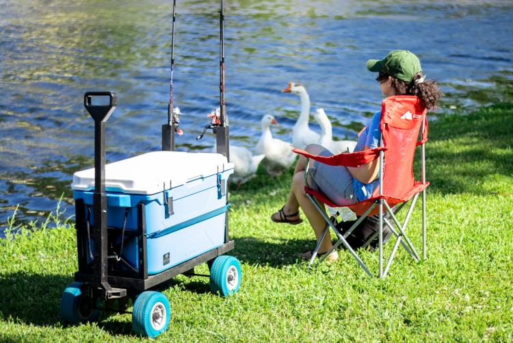 MMC® Cooler Caddy & Fishing Cart/Wagon with Yellow All Terrain Wheels