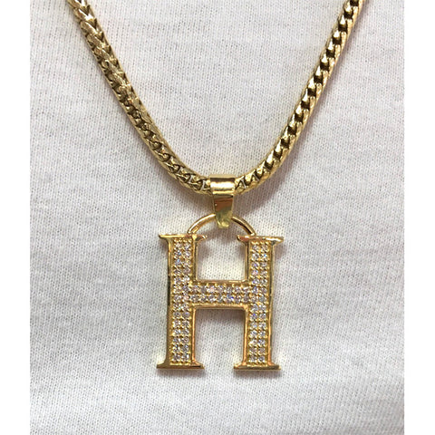 Custom 18k Yellow Gold H Pendant Diamonds.