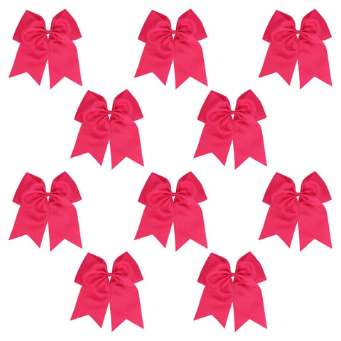 10 Hot Pink Cheer Bows Large Hair Bow with Ponytail Holder Cheerleader Ponyholders Cheerleading Softball Accessories